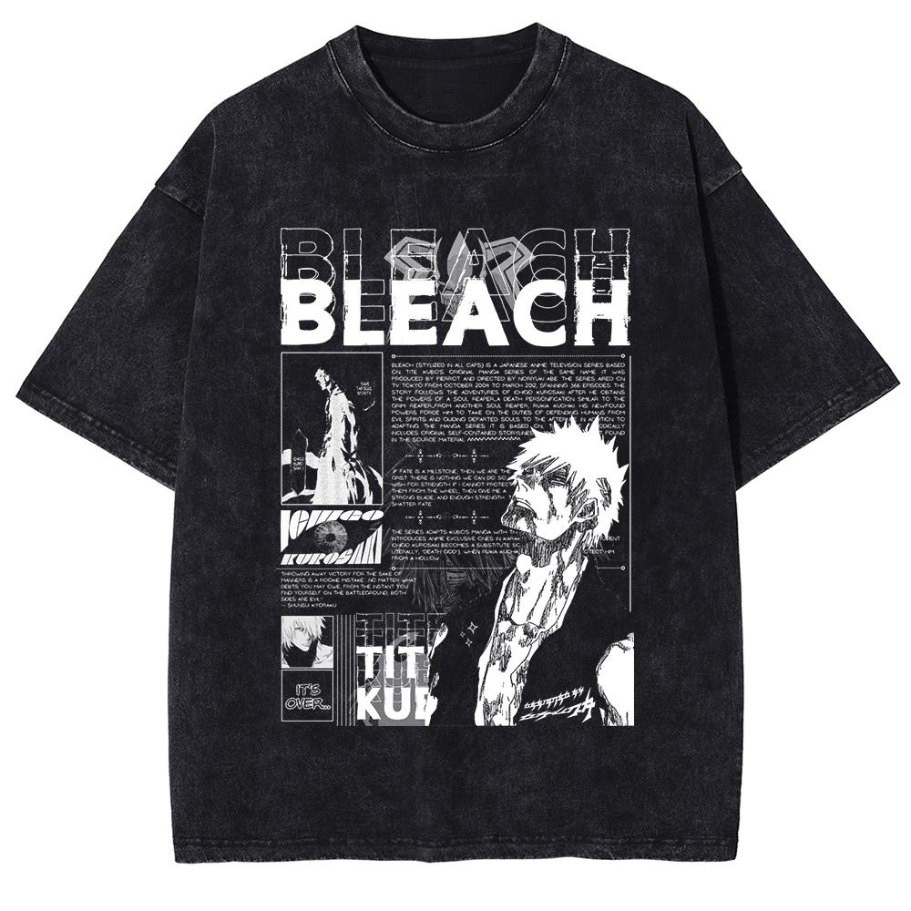 BLEACH Kurosaki Ichigo Manga Graphic Tshirt For Men Women Clothing Vintage Washed Cotton TShirt Oversized Short Sleeve Tees