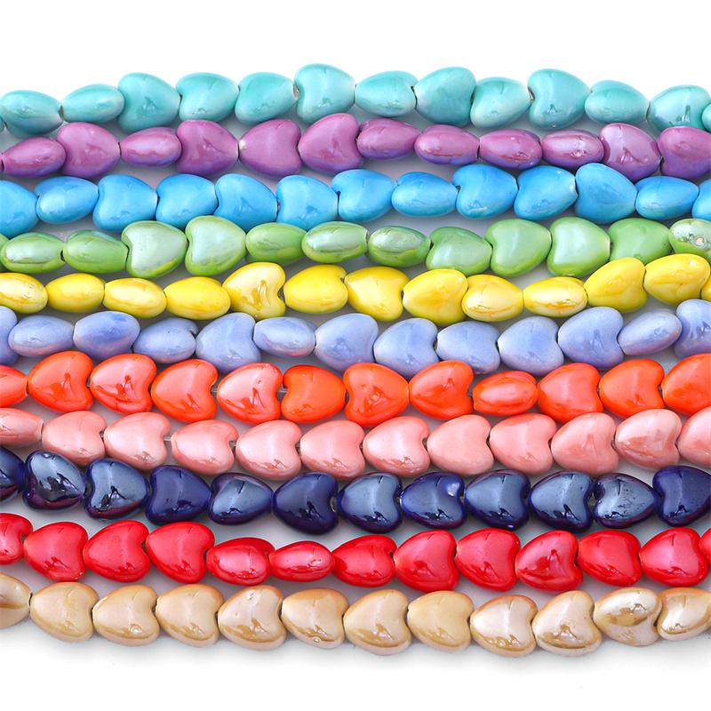 10 шт./пакет 10 мм, красочные керамические бусины ручной работы в форме сердца, фарфоровые бусины-разделители для браслетов, ожерелий, DIY ювелирных изделий, ремесленное изготовление