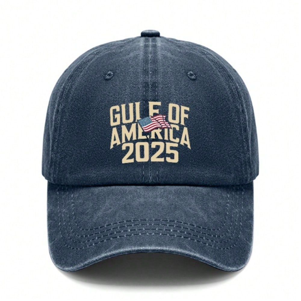 [Patriotic Baseball Cap] 2025 Gulf Of AMERICA Print Polyester Adjustable Vintage Washed Unisex Casual Outdoor Sports Sun Protection Baseball Hat -