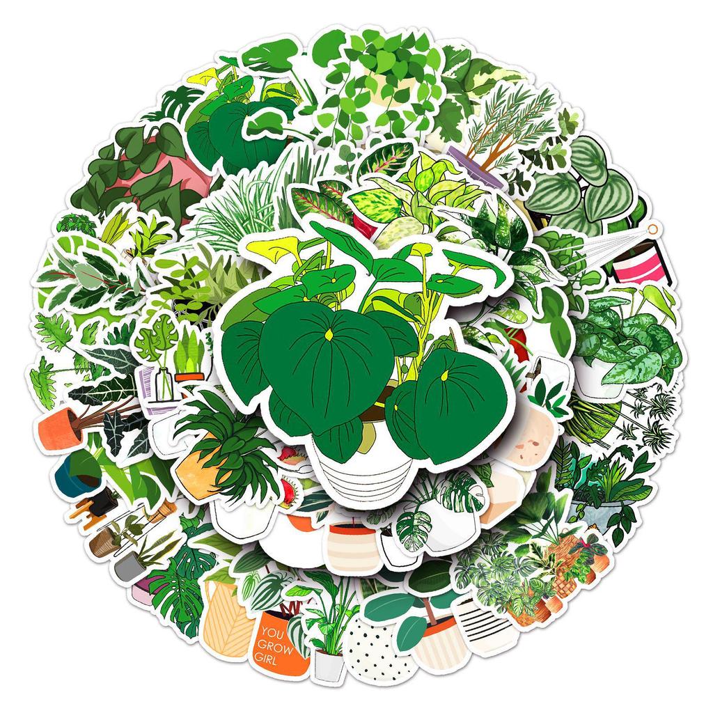 50 Green Plant Waterproof Stickers for Suitcases, Laptops, and More
