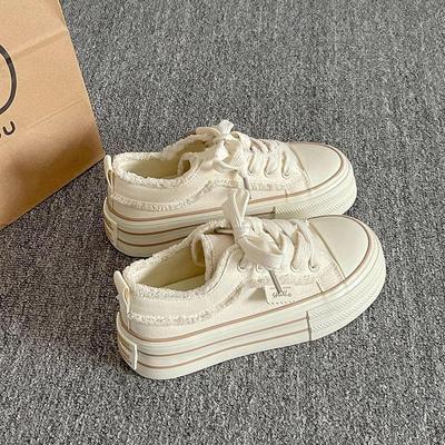 Женские парусиновые слипоны на платформе с необработанным краем, бежевые - Толстая мягкая подошва для комфорта