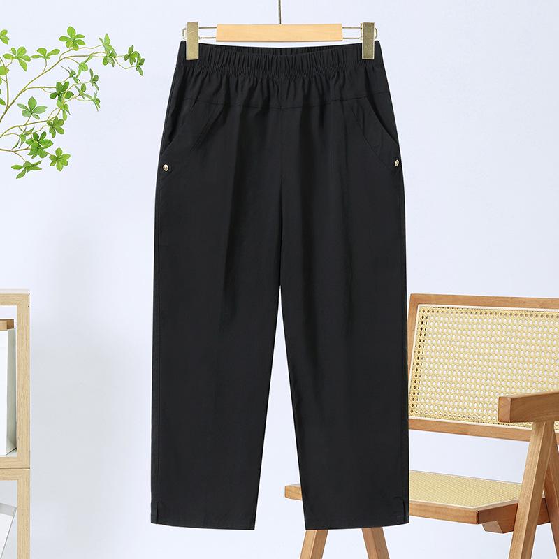 Elastic High Waist Cotton Capris for Middle-Aged and Elderly Women - Summer 2026 Casual Style for Young Mothers.
