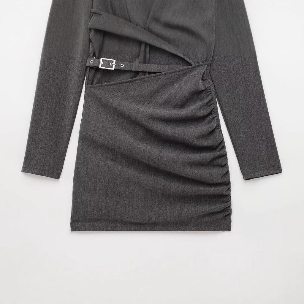 Spring 2025 European & American Style Women's Slimming Short Dress with Open Strap Embellishment