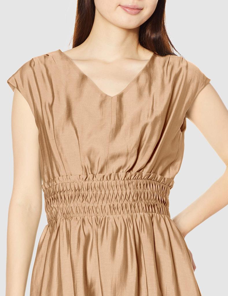 Mercury Duo Women's Beige Shirring Dress, Size F (Free Size), Made in Japan