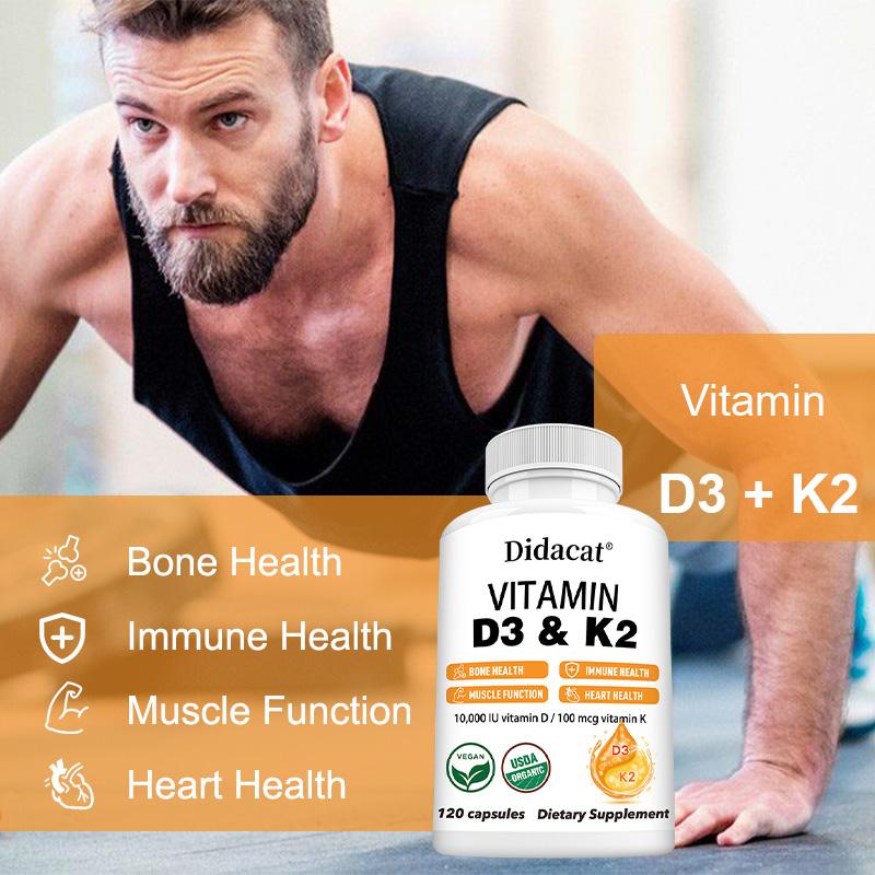 Didacat Vitamin D3 & K2 10000 IU, USDA Organic 120 Capsules Bone & Immune Health Supplement