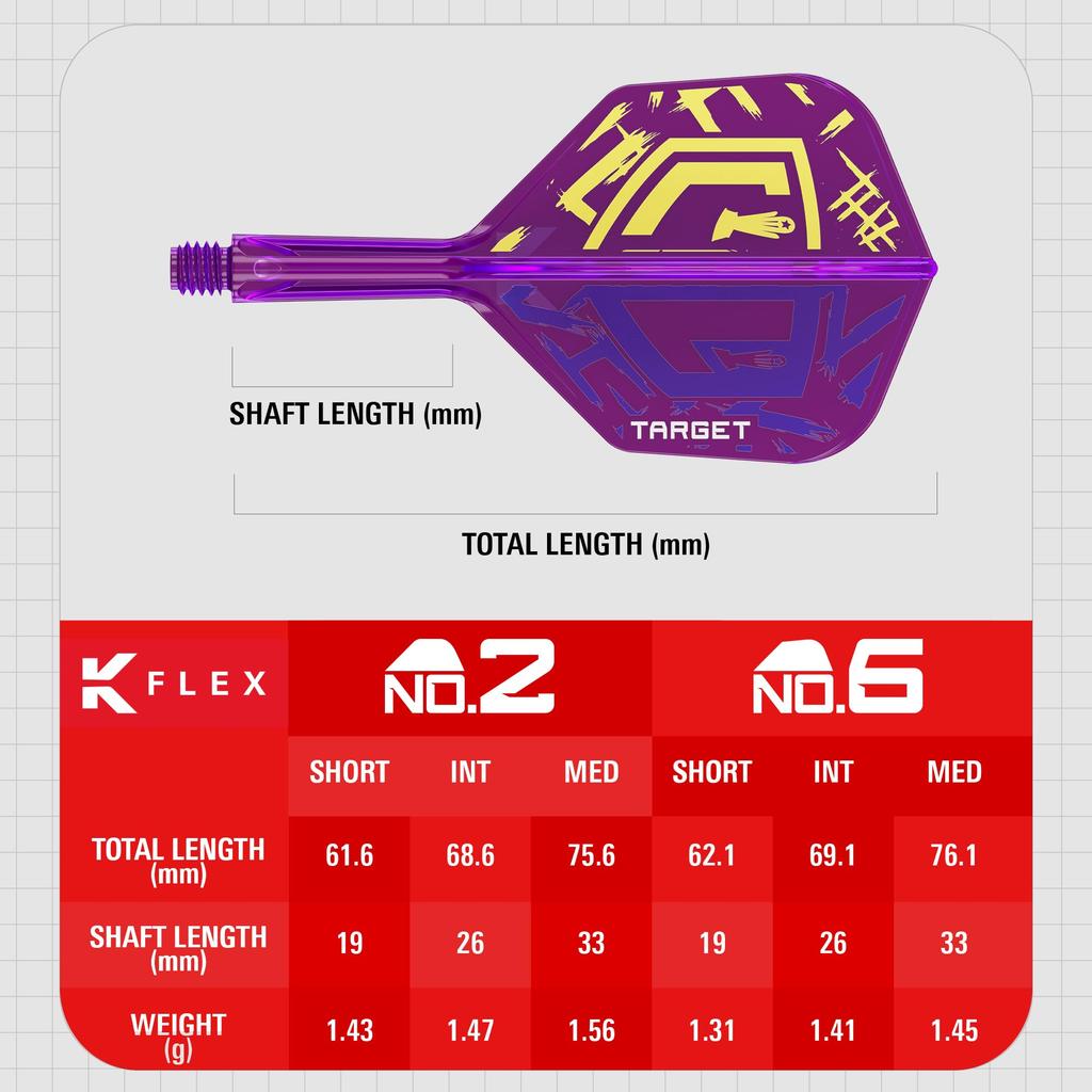 Target Darts Luke Littler World Champion KFLEX Flight Shaft KFLEX Flight Short Medium 2 Medium & System, No. 2/No. 6, All-in-One 3-Pack, (19mm),