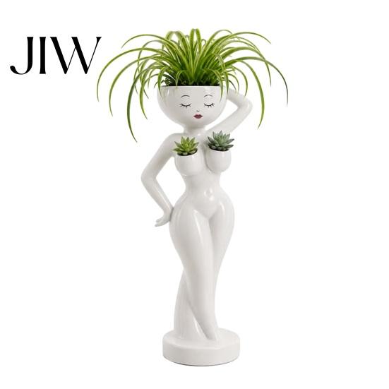 Drainage Holes for Healthy Plants Funny Female Figure Planter with Holes, Elegant Lady Flower Pot Sturdy Resin Cactus Succulents, Lazy Guy Little