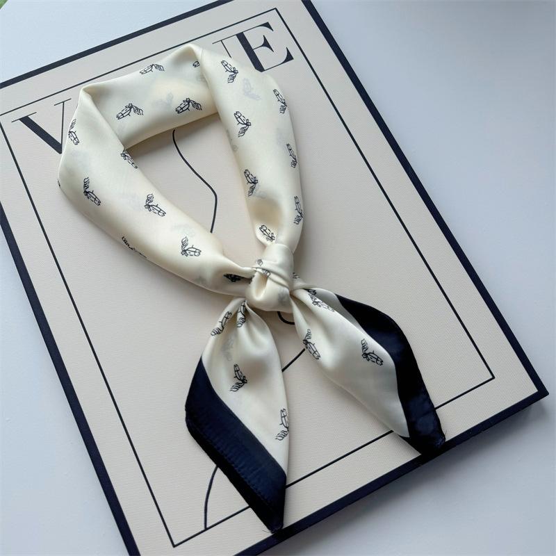 New Hundred Hundred Satin Letter Print Neckerchief 70×70 Silk Scarf Small Square Scarf High Sense of French Scarf