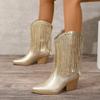 Fashion Tassels Women's Ankle Boots Vintage Cowgirls Gold Fringed Cowboy Boots for Women Shoes Square Heels Concert Western Boot Female