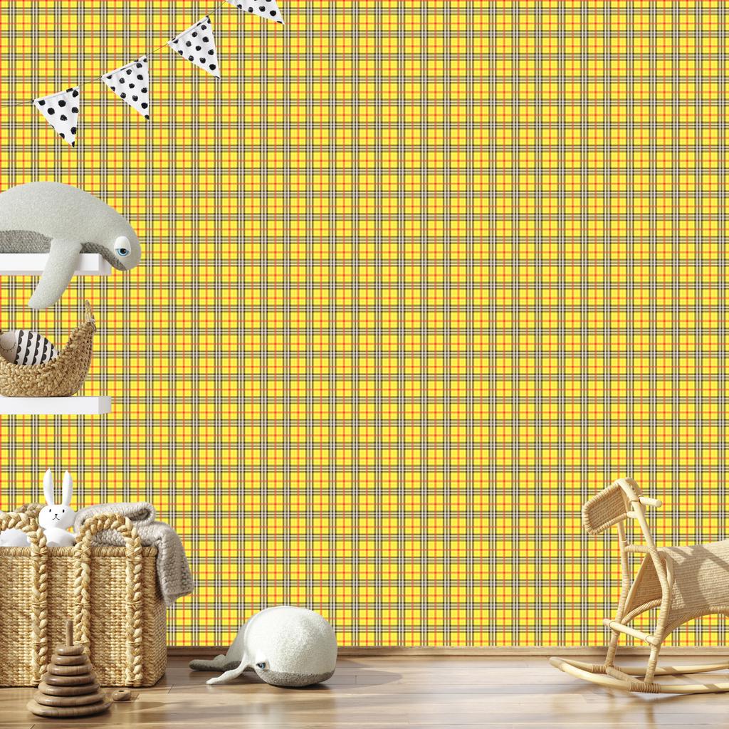 Yellow and gold checkered wallpaper for living room and bedroom 50x1000
