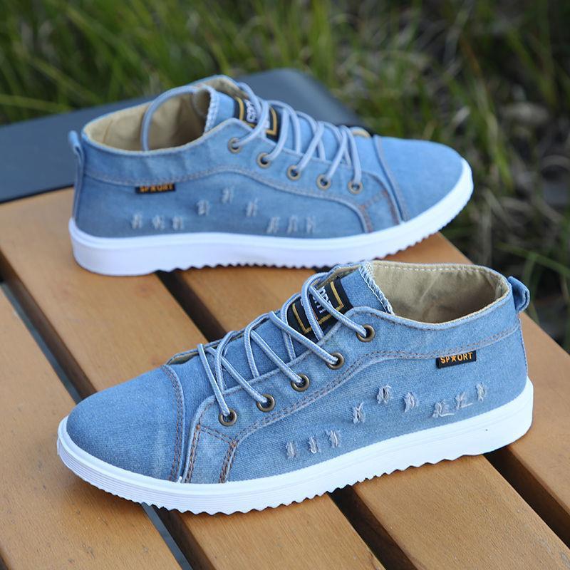 Мужская повседневная обувь в британском стиле, джинсовые кроссовки из парусины, высокие черные мужские ботильоны, обувь на плоской подошве, Chaussure Homme 2024