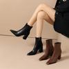 Fashion 2024 Winter New Pointed Solid Leather High Heel Back Zipper Plush Comfortable Women's Fashion Boots Naked Boots Women