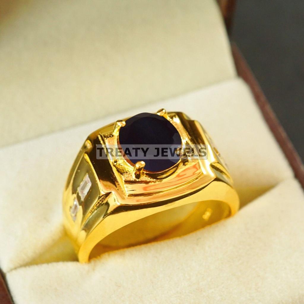 Кольцо для мужчин #A802 JL375666840896 с овальным черным ониксом, позолоченное серебром 925 пробы