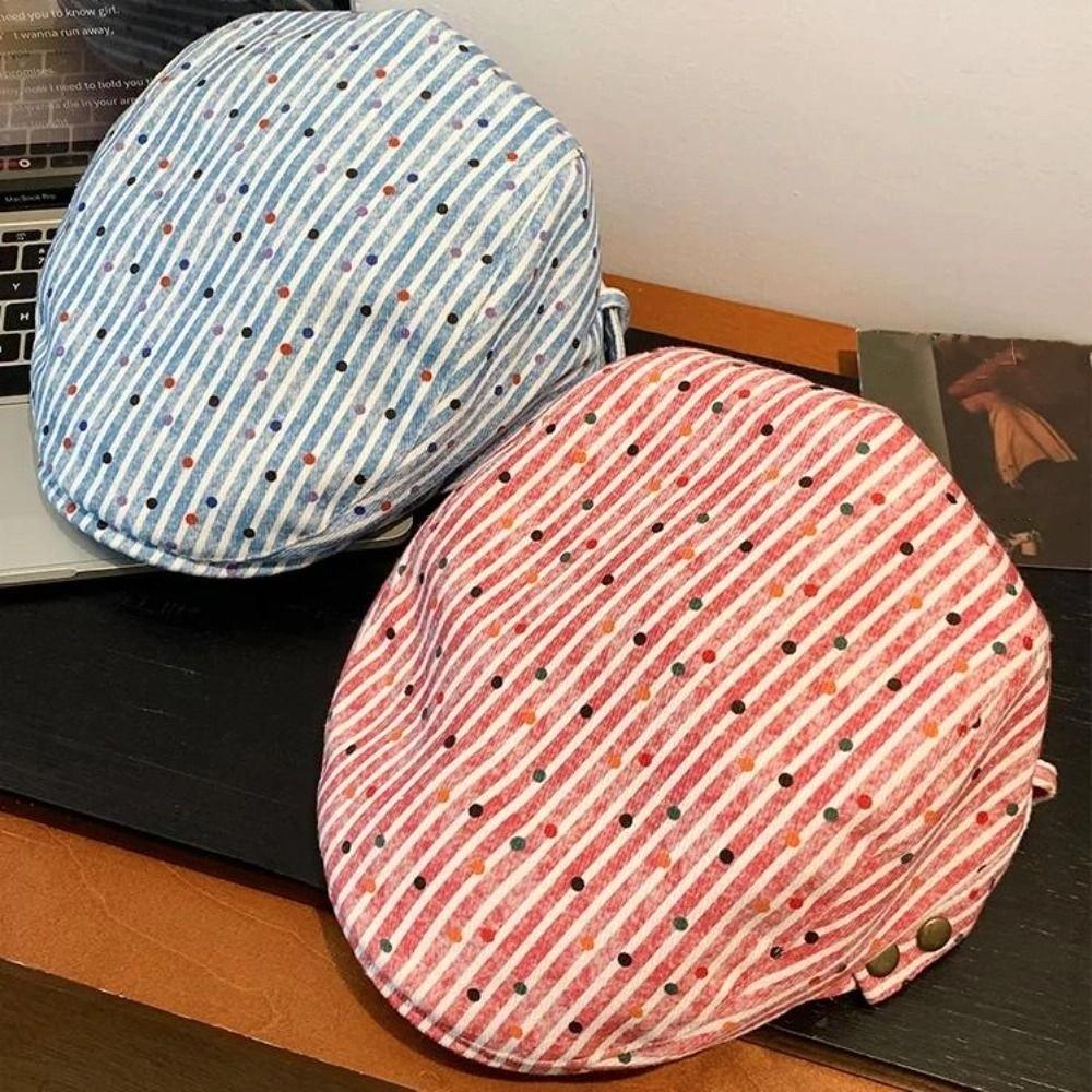 Vintage Stripped Berets Korean Painter Cap Fashion Polka Dot Beret  Women