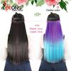 Прямые наращивания волос Ombre Розовый Фиолетовый Наращивание волос на 5 клипсах Синтетические дешевые 22 дюйма для женщин