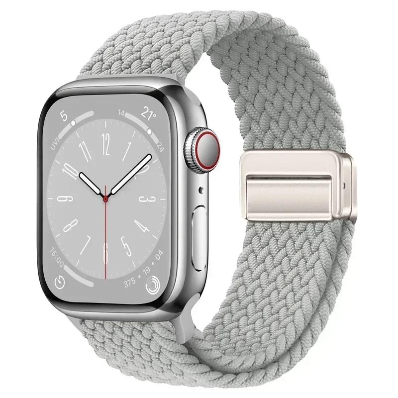 Плетеный нейлоновый ремешок-петля для Apple Watch Ultra2 49мм 9 8 7 45 41мм Металлический магнитный браслет-ремешок для 6 5 4 3 SE 44 40мм