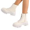 Fashion Chunky Platform White Ankle Boots Women Autumn Winter Pu Leather Booties Mujer Punk Thick Bottom Motorcycle Boots Size 35-43