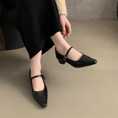 Французский вечерний бриз темпераментный офисный одинарные туфли девушка 2025 весна новинка корейская версия фея толстый высокий каблук Мэри Джейн маленькие кожаные туфли