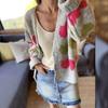 Autumn and Winter Women's Elegant V-neck Button Knit Sweater with Sweet Heart Pattern Contrasting Color Knit Cardigan Sweater for Women