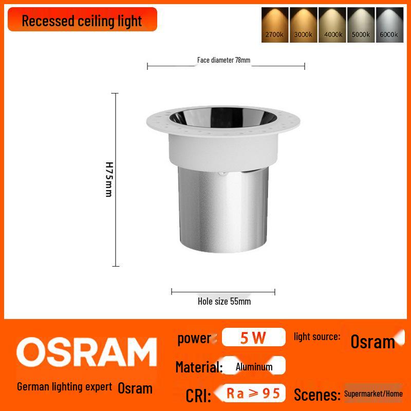 OSRAM Aluminum COB Wall Washer: High-Brightness Ra95 Recessed LED Ceiling Light