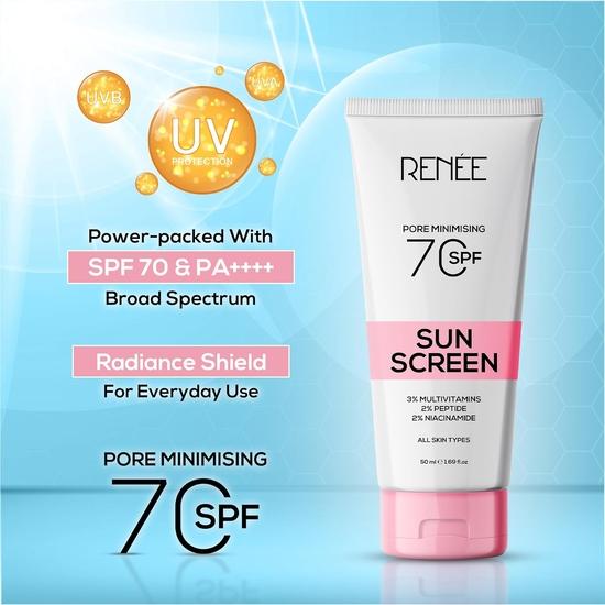 Солнцезащитный крем RENEE для сужения пор Spf 70 с 2% ниацинамида для всех типов кожи, 2% пептидов и 3% мультивитаминов, 50 мл