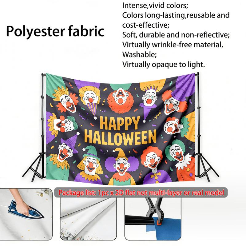 Clowns Themed Halloween Photo Backdrop, Polyester Banner for Home Room Wall Decor