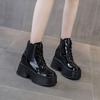 11cm Microfiber Women Mid Calf Motorcycle Booties Platform Wedge Super Thick Spring Autumn Winter Fashion Shoes