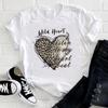 (Asian Size)Tee Top Leopard Love Heart Trend Cute Fashion T Shirt Women Print Lady Clothing Casual  Short Sleeve Female Graphic T-shirt