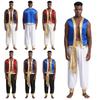 Mens Arabian Prince Costume Metallic Trim Open Vest Long Pants Set for Halloween Parties