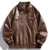 Men's Lapel Leather Jacket Men's Spring and Autumn American Versatile Zipper Pu Leather Jacket Jacket