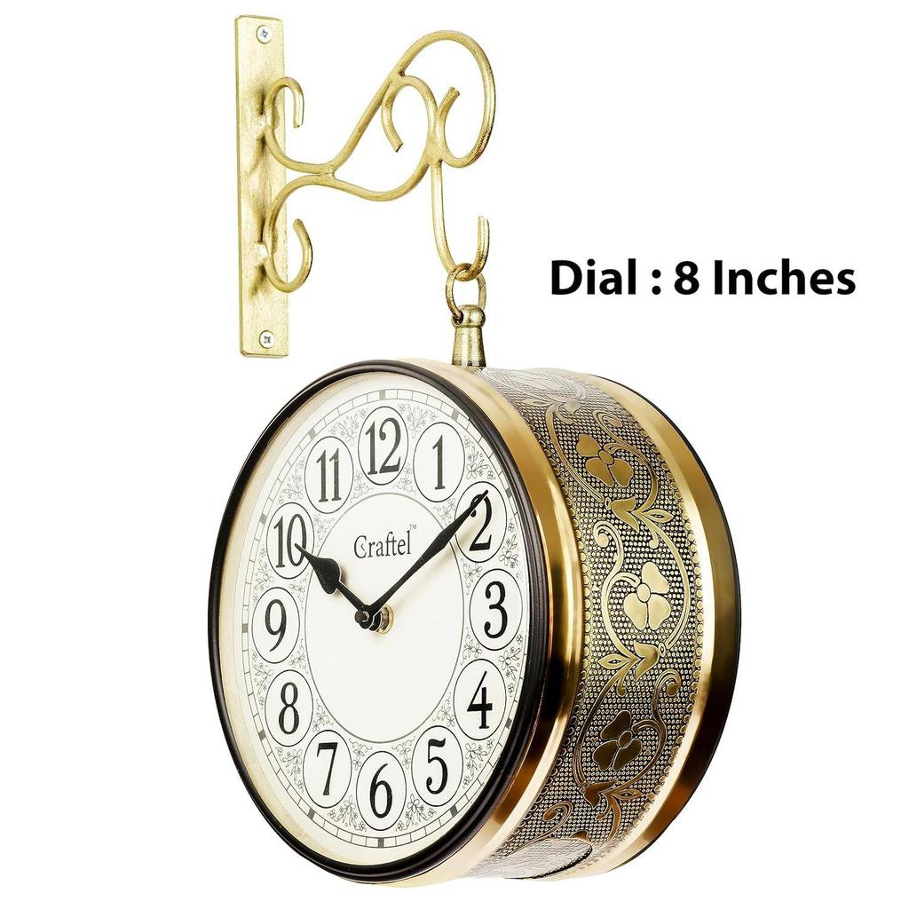Metal Analog Double Sided Vintage Railway Station Wall Clock Platform Hanging Clock for Living Room Home Office