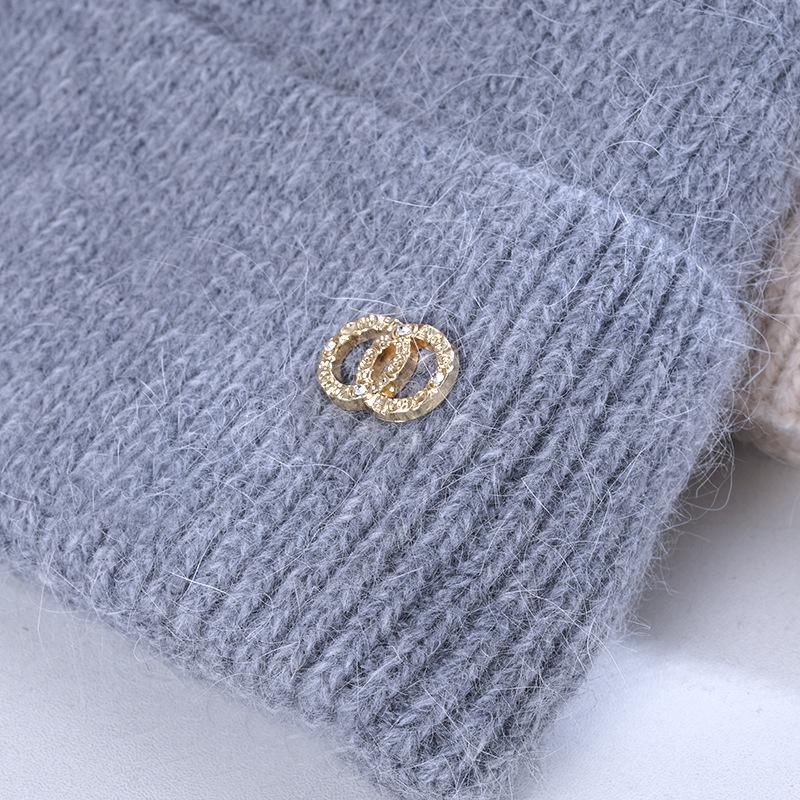 Women's Winter Warm Rabbit Wool Knitted Hat Korean Style Versatile Big Head Circumference Plus Velvet Thickened Windproof Ear Protection Wool Hat