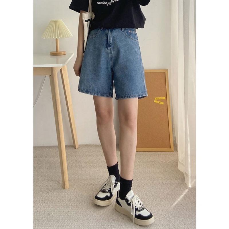 Джинсовые шорты с высокой талией, женские летние тонкие прямые брюки-квотербеки, свободные утягивающие брюки с широкими штанинами