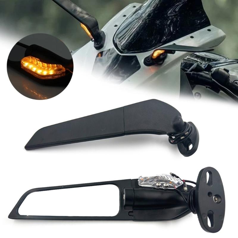 Motorcycle Modified LED l Rearview Glass Sport Motorcycle Left Right Side Wing Glass with LED Lights Replacement