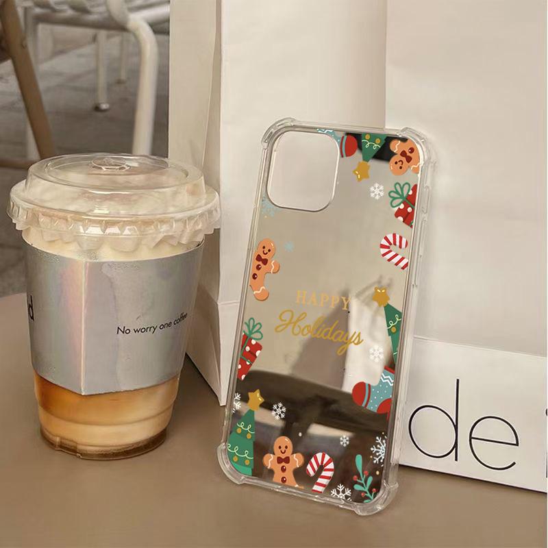 Cute Christmas Tree Pattern Mirror Acrylic Phone Case For iPhone 11 12 13 14 15 16 17 Pro Max XS X XR 7 8 Plus 16E Bumper Cover