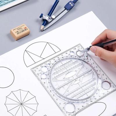 Многофункциональный вращающийся шаблон для рисования, художественный дизайн, строительство, архитектор, стереогеометрия, круг, черчение, измерительная шкала, линейка