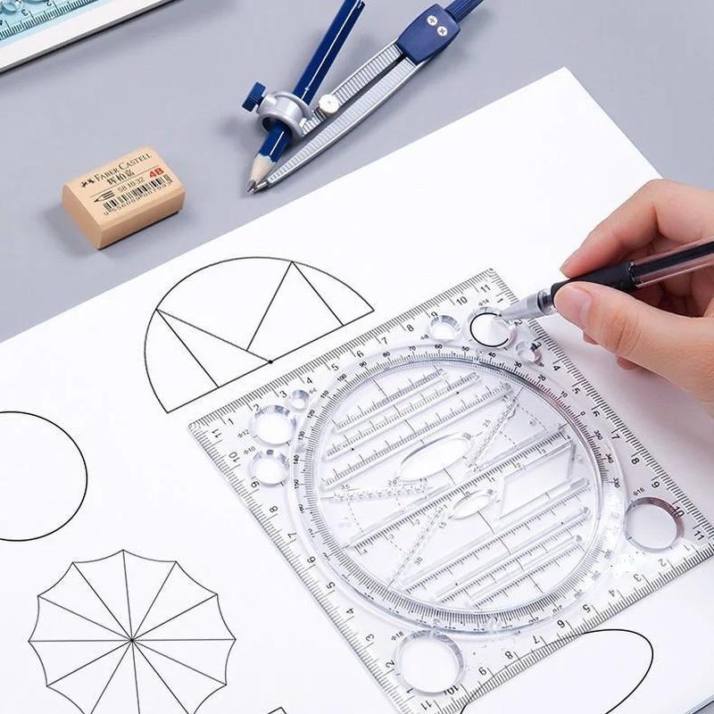 Multifunction Rotatable Drawing Template Art Design Construction Architect Stereo Geometry Circle Drafting Measuring Scale Ruler