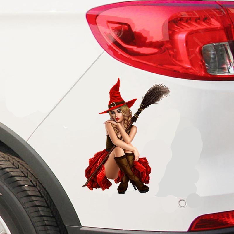 Tri Koshki KCS162 красивая ведьма, наклейка на автомобиль, ПВХ, красочные наклейки, аксессуары, наклейка на кузов автомобиля, наклейка на бампер, заднее окно
