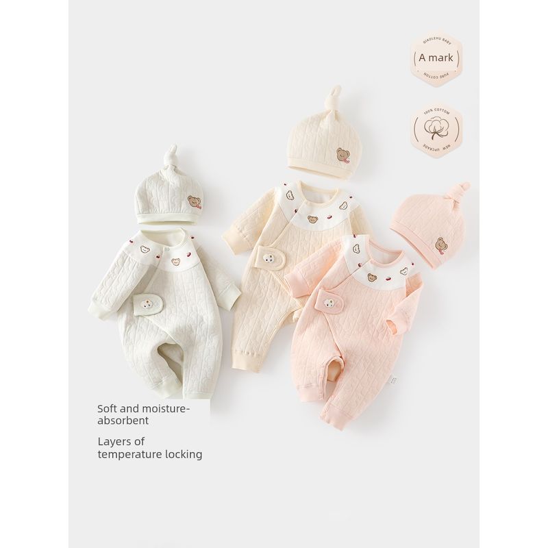 Newborn Baby Clothes, Class a Pure Cotton Autumn and Winter Infant Warm Butterfly Clothing, Baby Size 52 One-Piece Romper