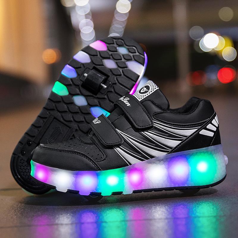 Children's Rechargeable Roller Skates Double Roller Skates Men/Women LED Lighting Shoes Sneakers