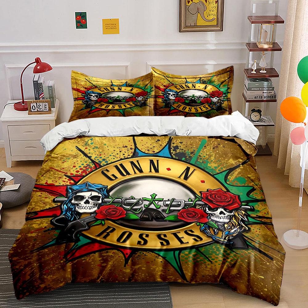Gun N Roses Skull Bedding Set Bedding Duvet Cover Set Duvet Cover Pillowcases (1 * Duvet Cover 2 * Pillowcases, without duvet insert)