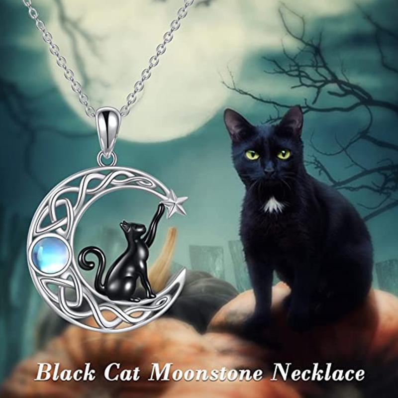 2024 New Cat Moon Stone Chokers Necklace Sparkling Colorful Rhinestone Pendant Necklaces for Women Fashion Gothic Jewelry Gifts