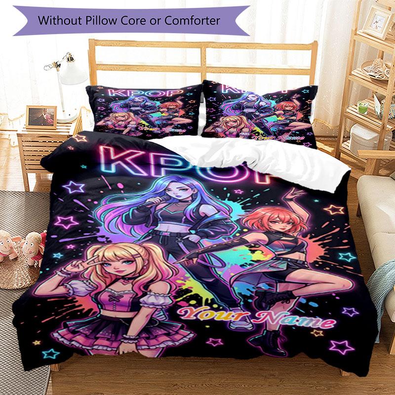 3PC Custom Name KPOP Star Parade Bedding Set Duvet Cover Closure Includes 1 Duvet Cover & 2 Pillowcases for Bedroom
