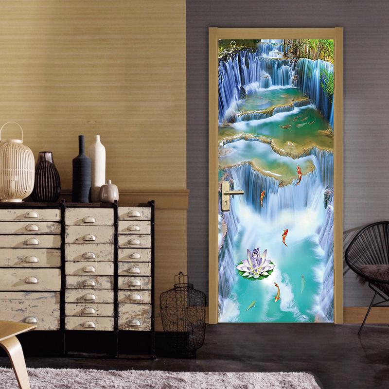 Китайская пейзажная живопись DIY наклейки на дверь и стену, домашний декор, гостиная, крыльцо, художественная роспись, самоклеящаяся съемный настенный плакат из ПВХ