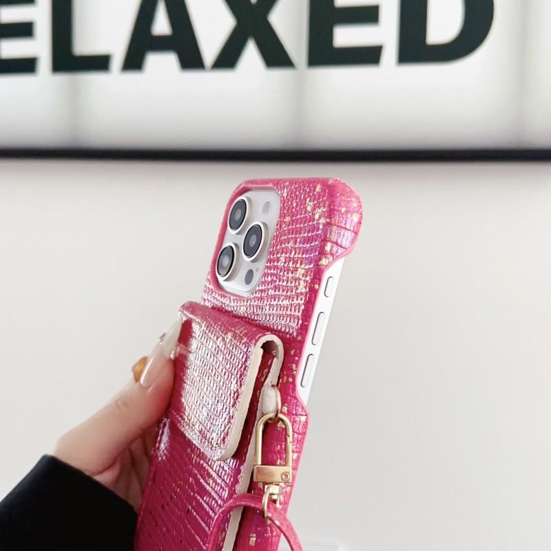Wallet Lanyard Case for iPhone 16 15 14 Pro Max 11 12 13 15 Pro X XR XS 7 8 Plus Bag Crossbody Strap Crystal Lizard Design Cover