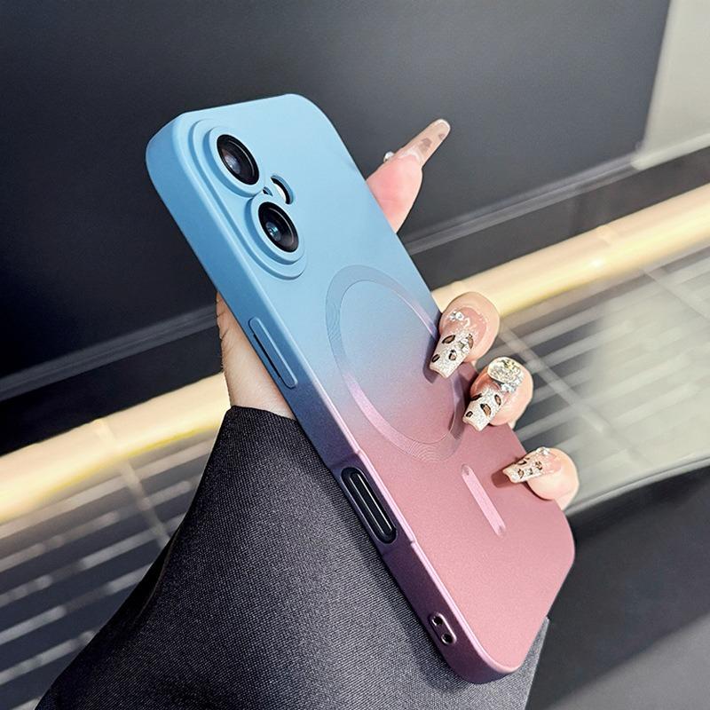 Подходит для Apple 17promax Градиентный Магнитный Жидкий Силиконовый Чехол для Мобильного Телефона Чехол с Защитой Объектива для IPhone 16