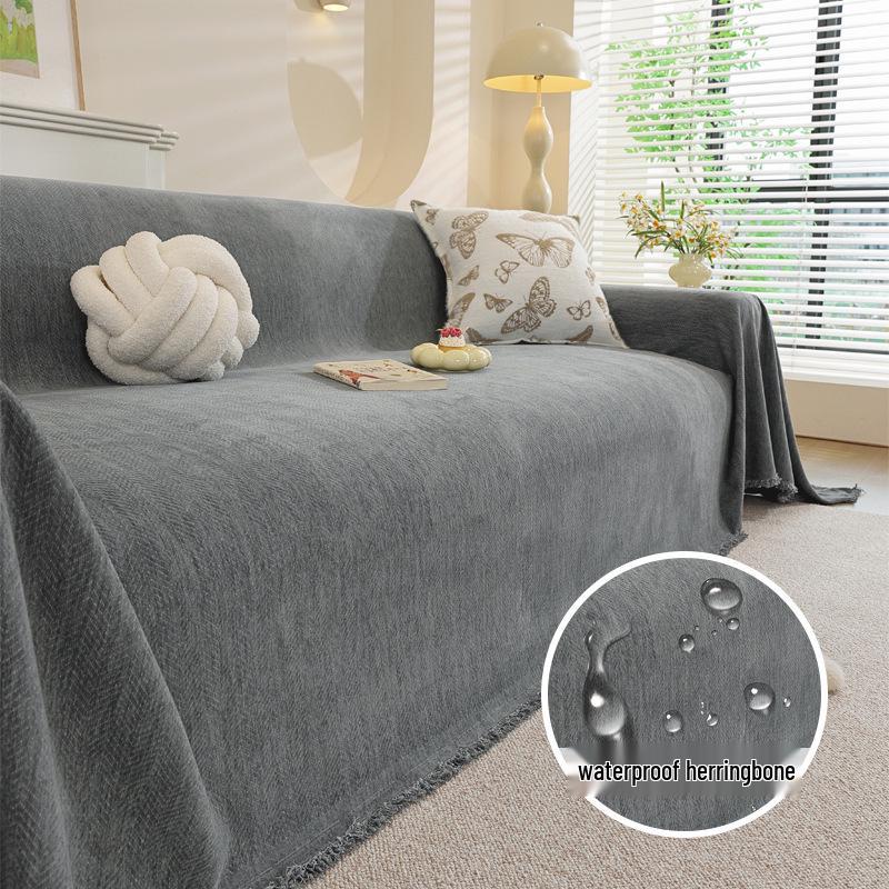 Современный минималистичный чехол на диван из шенилла в елочку, всесезонное нескользящее одеяло