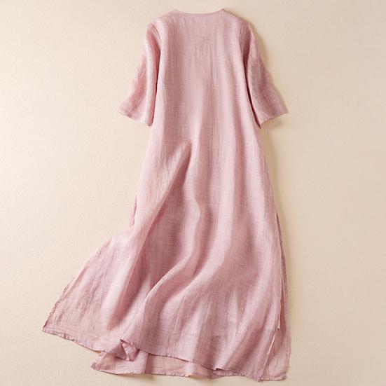 Женское хлопковое льняное платье макси с цветочной вышивкой, летнее струящееся платье с круглым вырезом и короткими рукавами, повседневный сарафан в стиле бохо