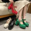 Mary Janes Classic Ankle Strap Shoes Women Party Dress OL Shoes Pu Leather Pumps Thick High Heels Spring Summer Shoes Lady Pumps