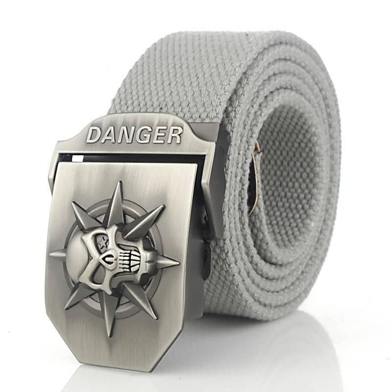 Premium Canvas Belt With Skull Buckle For Men And Women Adjustable 120cm